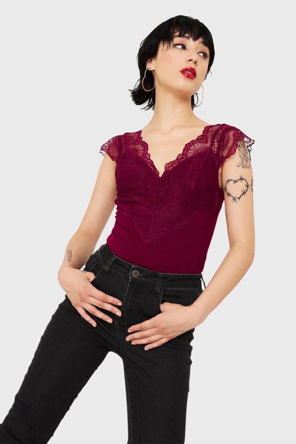 Body Canesú Encaje Burdeo Nicopoly-4