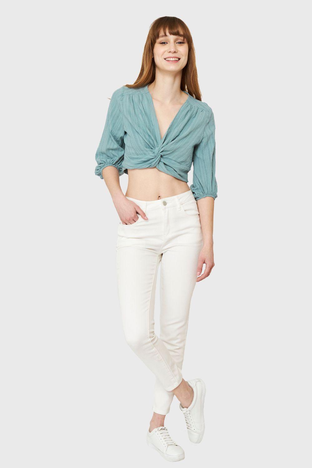 Blusa Corta Nudo Menta Nicopoly-1