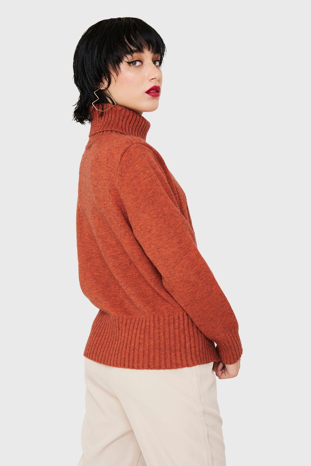 Sweater Cuello Alto Trenzas Naranja Nicopoly-3