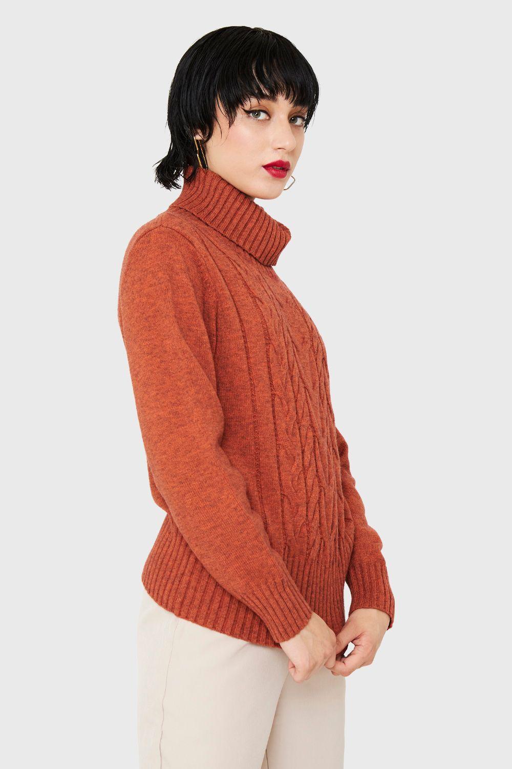 Sweater Cuello Alto Trenzas Naranja Nicopoly-2