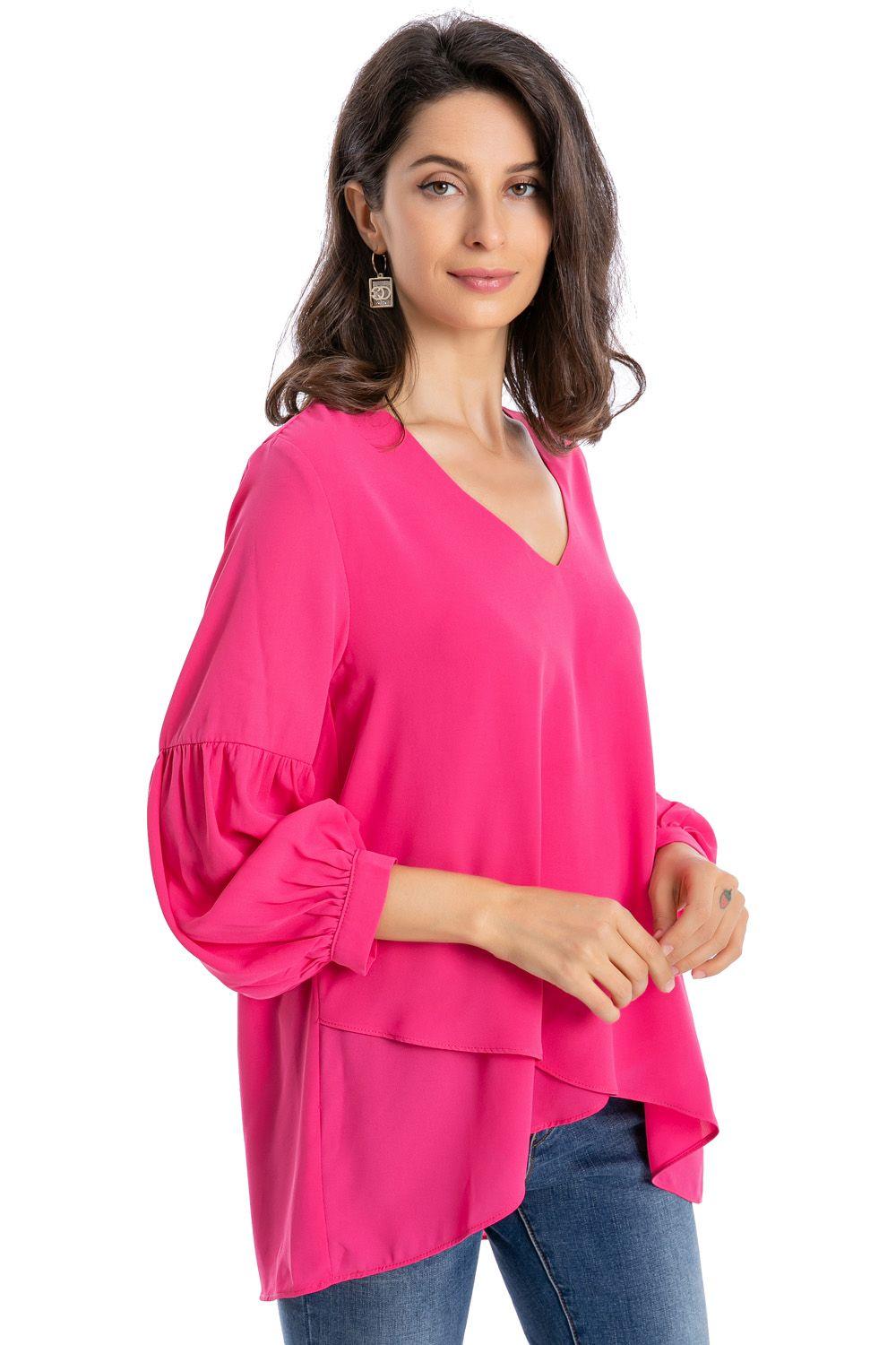 Blusa Capas Asimétrica Fucsia Nicopoly-0
