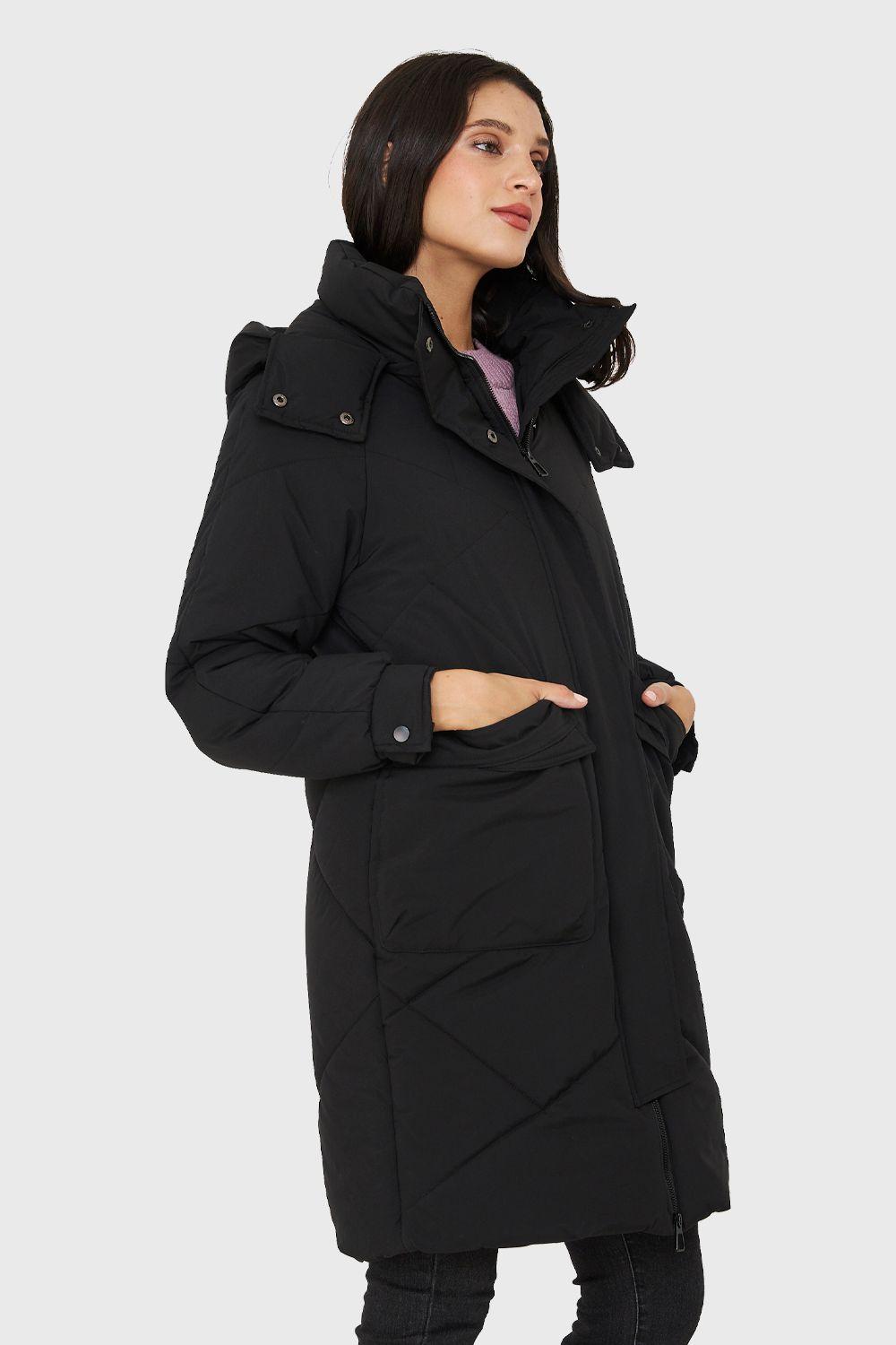 Parka Acolchada Bolsillos Grandes Negro Nicopoly-2