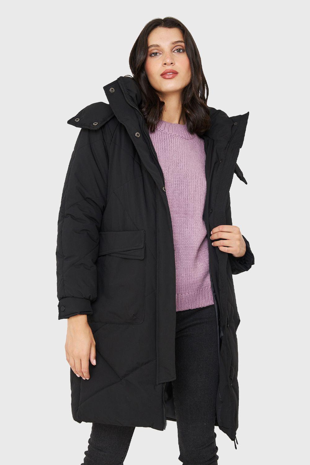 Parka Acolchada Bolsillos Grandes Negro Nicopoly-4