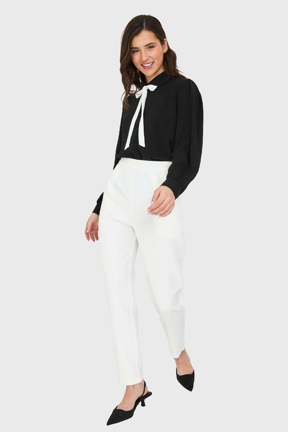 Pantalón Tiro Alto Básico Blanco Nicopoly-1