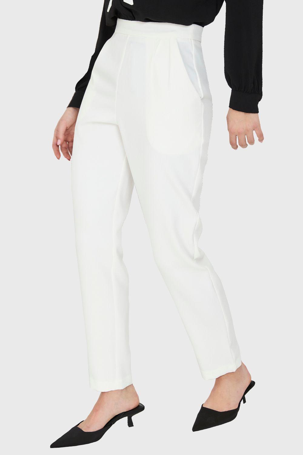 Pantalón Tiro Alto Básico Blanco Nicopoly-2