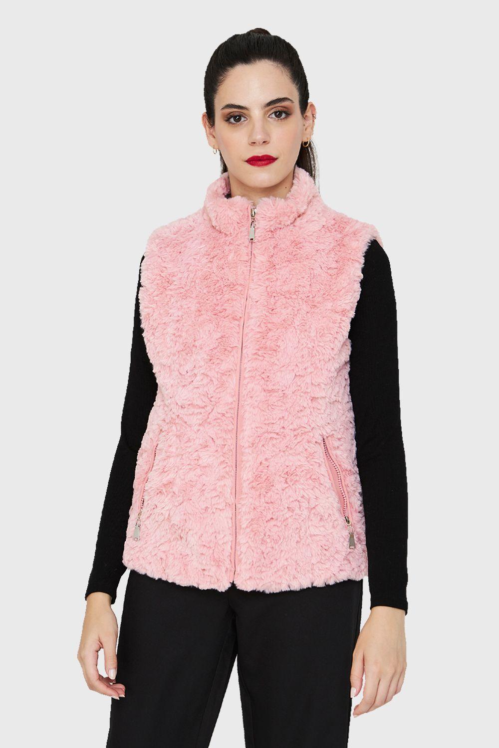 Chaqueta Peluda Sin Mangas Rosa Nicopoly-4