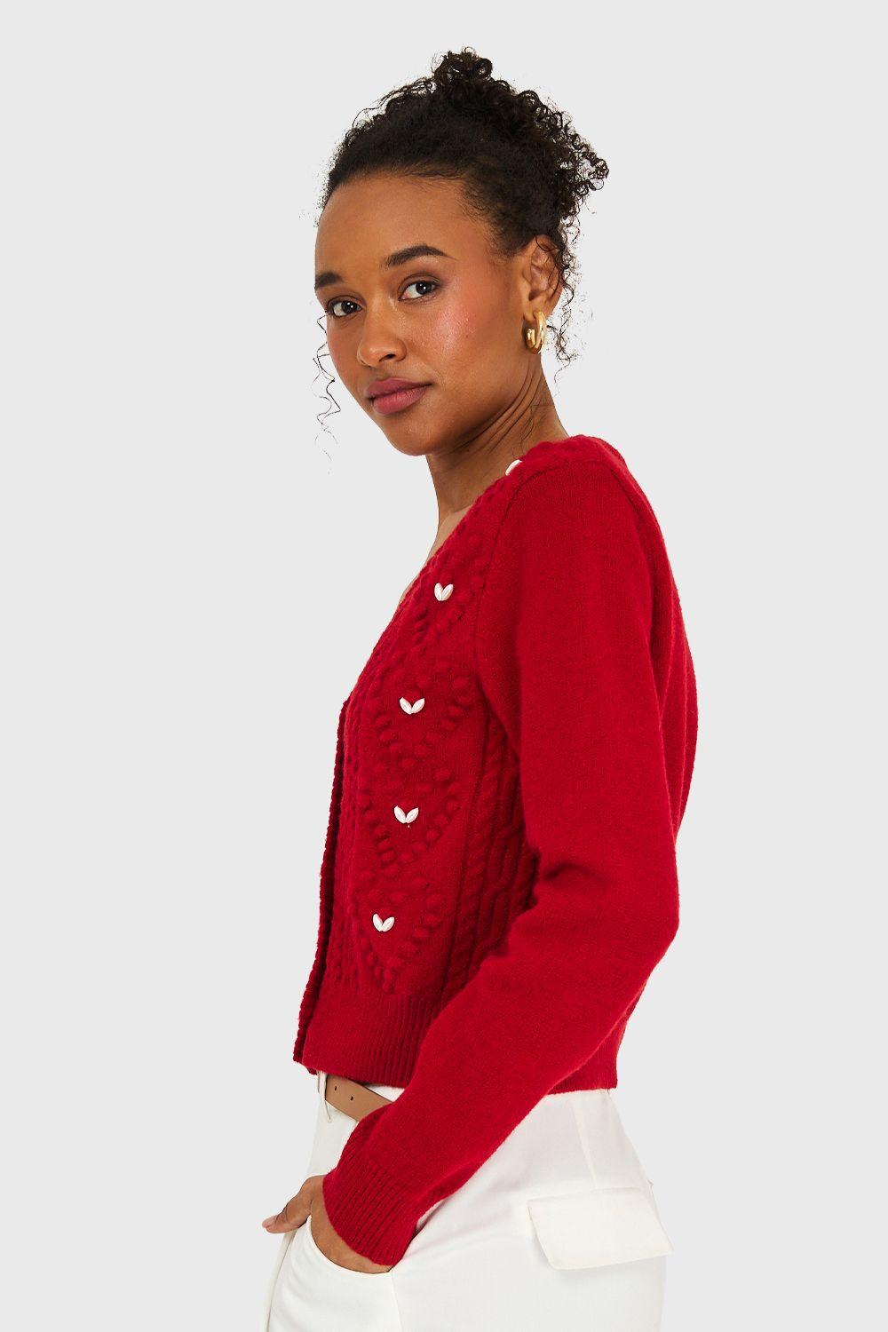 Cárdigan Crop Perlas Rojo Nicopoly-2
