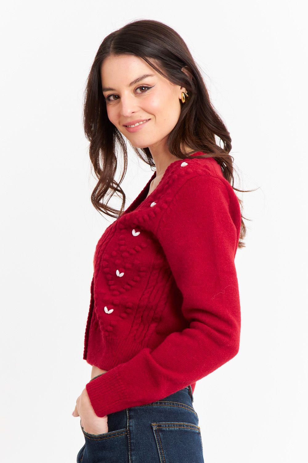 Cárdigan Crop Perlas Rojo Nicopoly-2