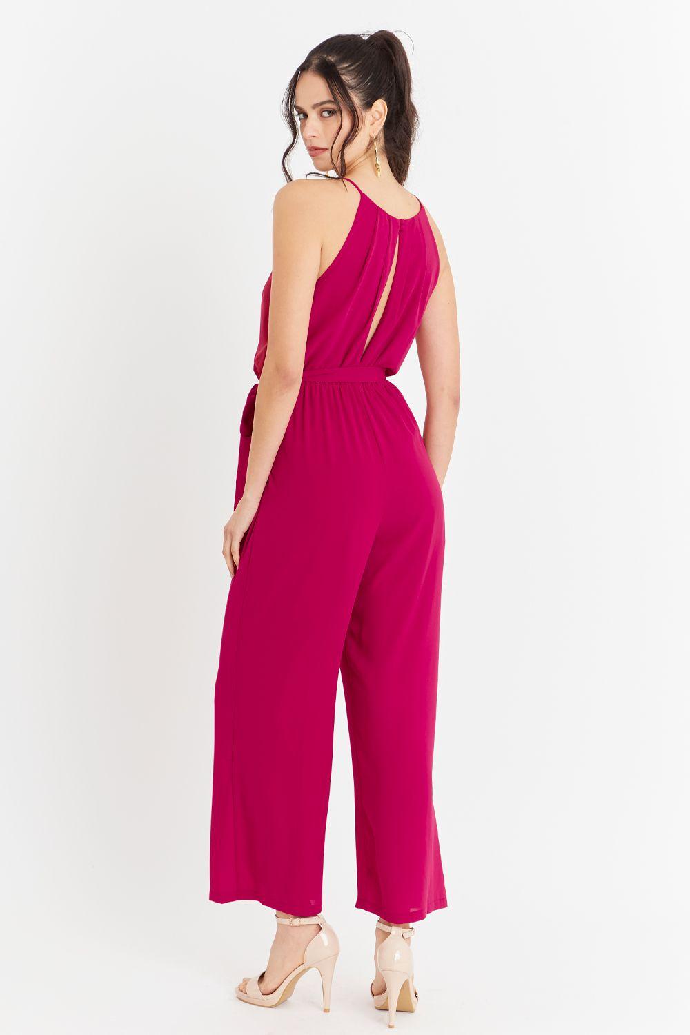 Enterito Halter Con Cinturón Lazo Fucsia Nicopoly-3