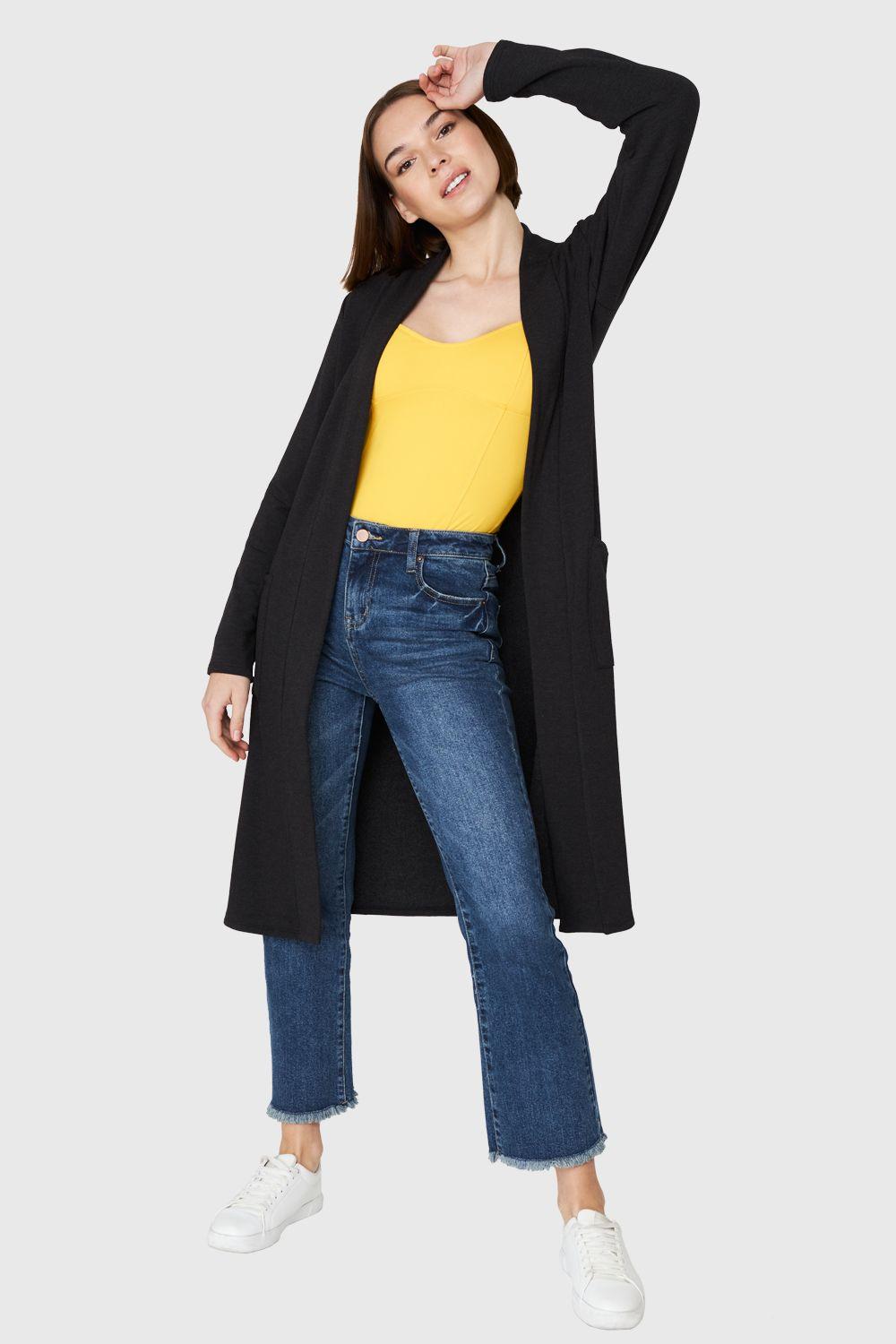 Tapado Largo Bolsillos Negro Nicopoly-1