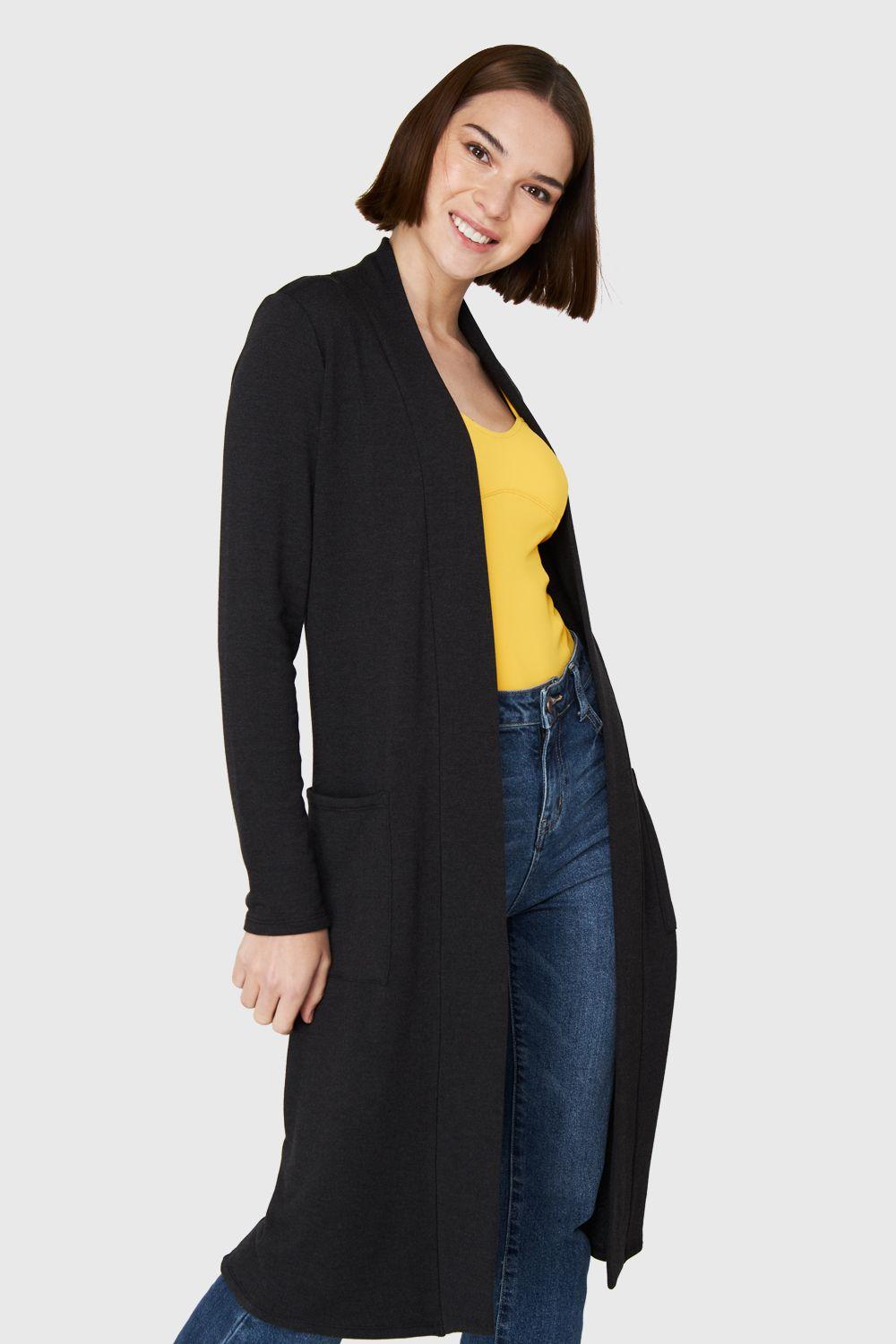 Tapado Largo Bolsillos Negro Nicopoly-2