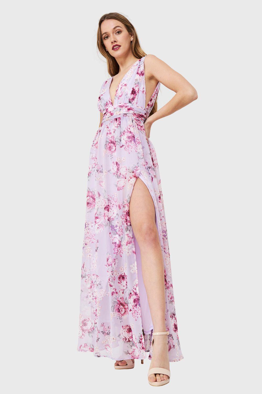 Vestido Griego Floral Lila Nicopoly-4