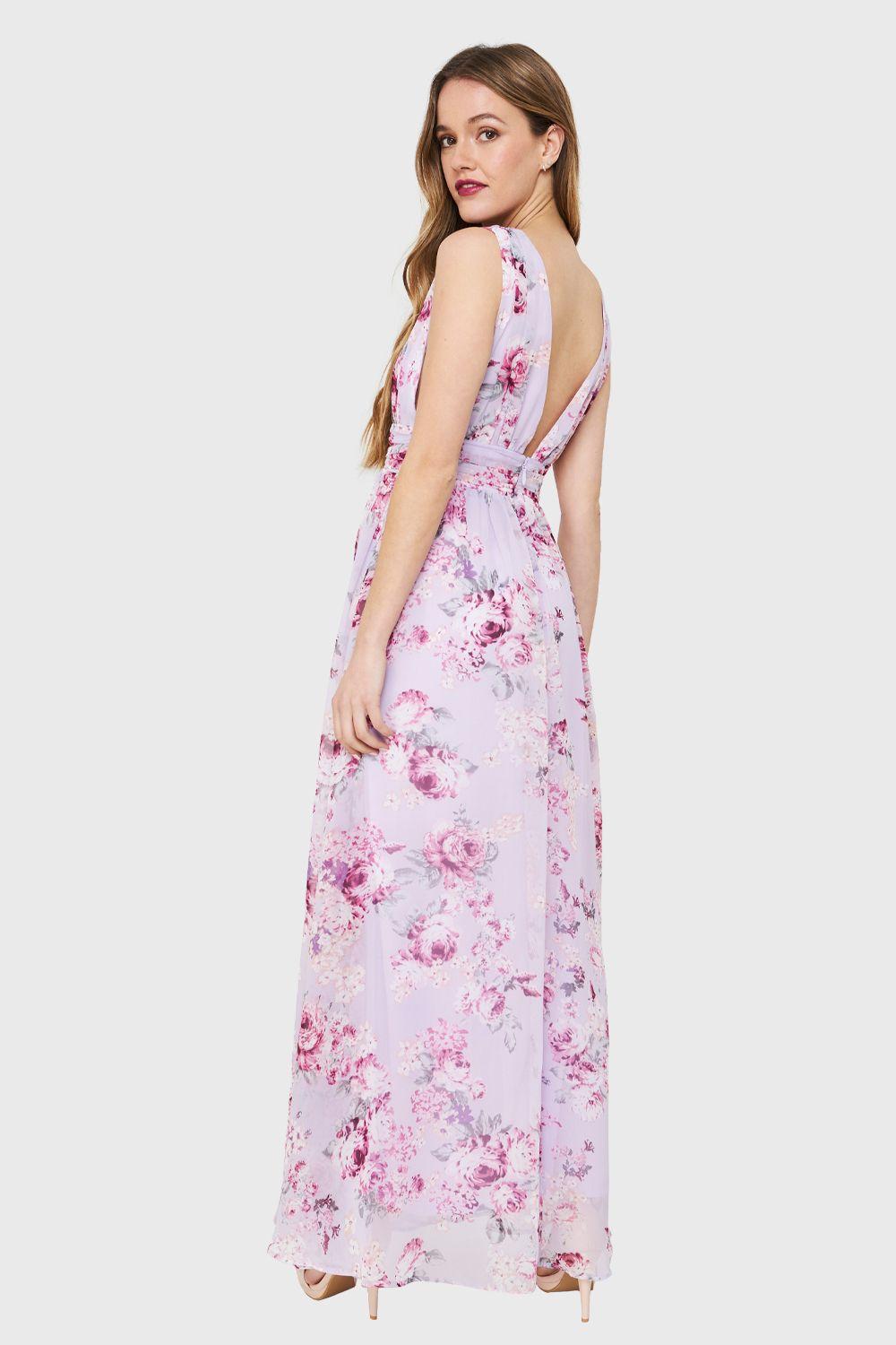 Vestido Griego Floral Lila Nicopoly-3