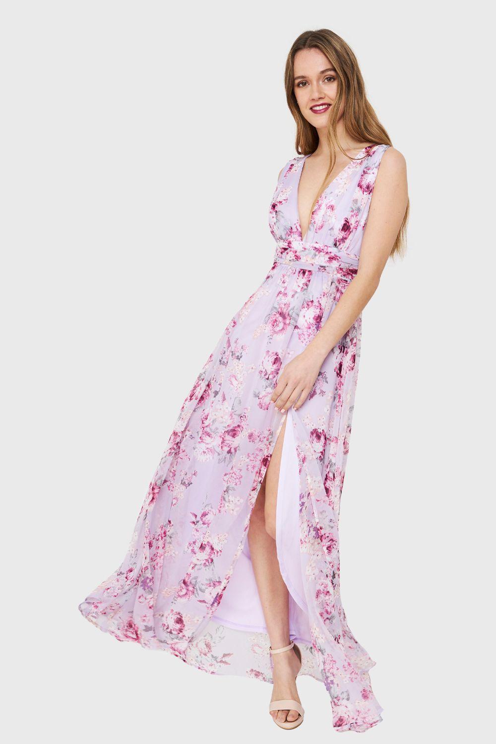 Vestido Griego Floral Lila Nicopoly-0