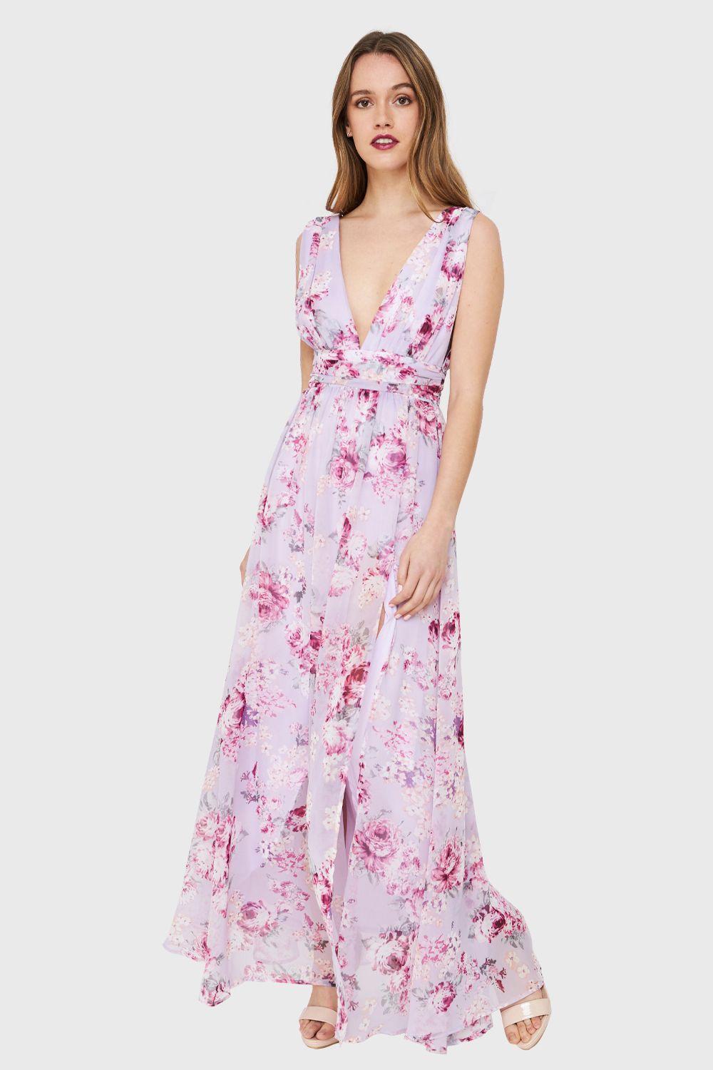 Vestido Griego Floral Lila Nicopoly-1