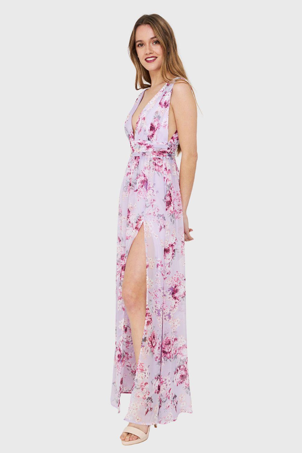 Vestido Griego Floral Lila Nicopoly-2