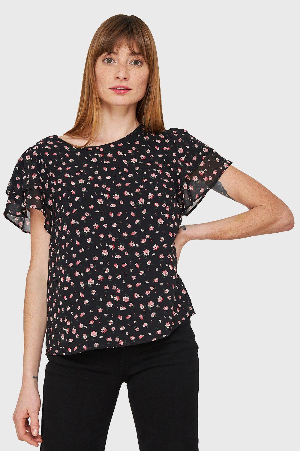 Blusa Print Floral Negro Nicopoly-4
