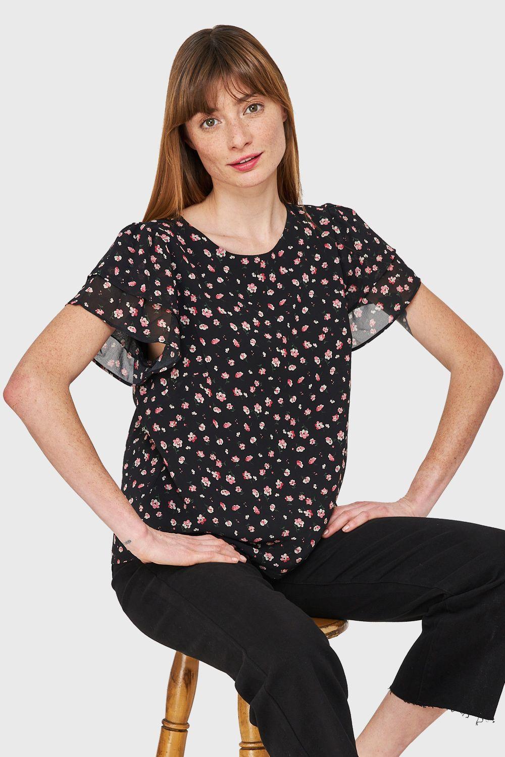 Blusa Print Floral Negro Nicopoly-0