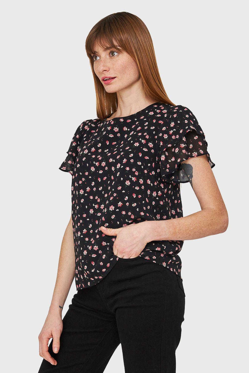 Blusa Print Floral Negro Nicopoly-2