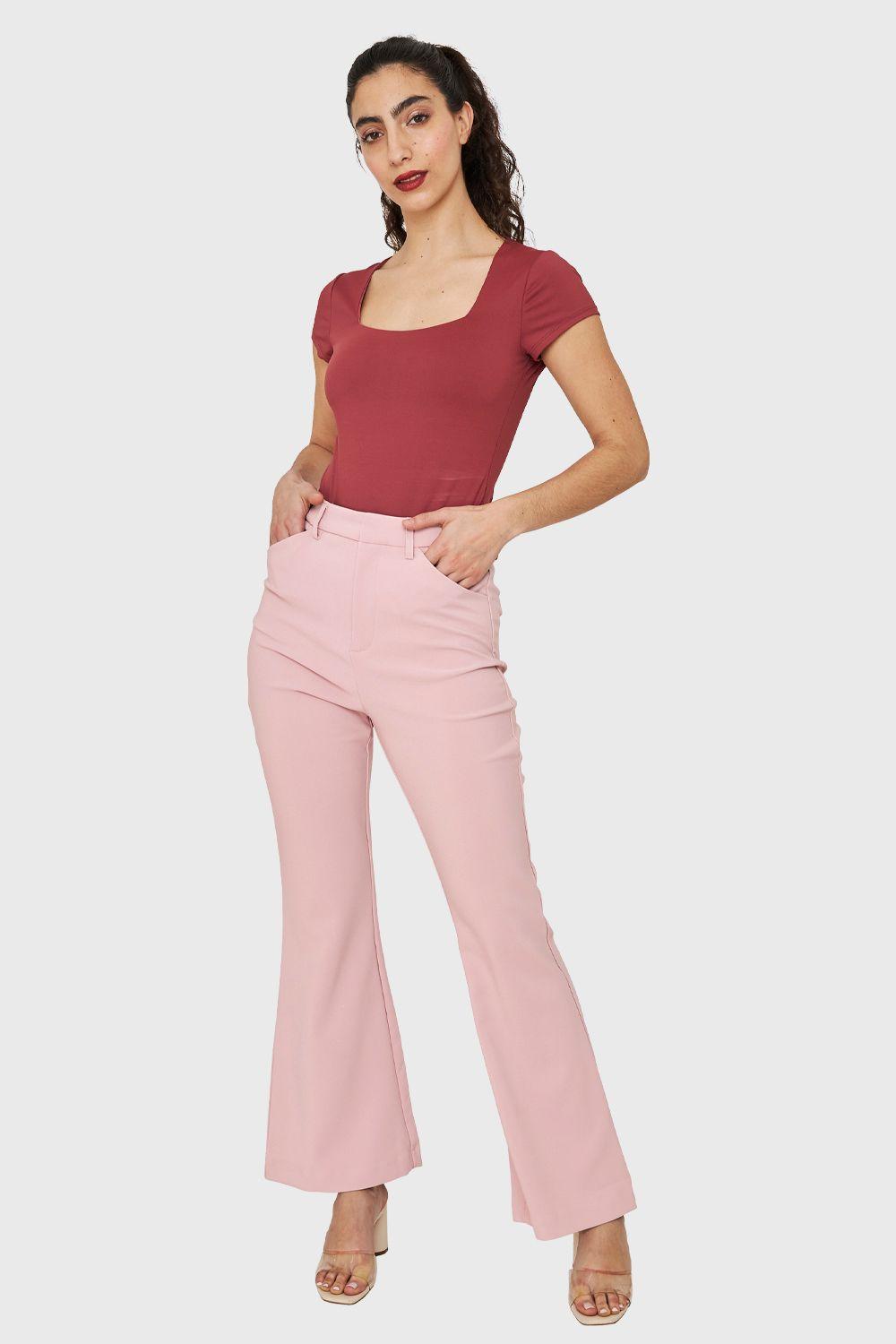 Pantalón Flare Elasticado Palo Rosa Nicopoly-1