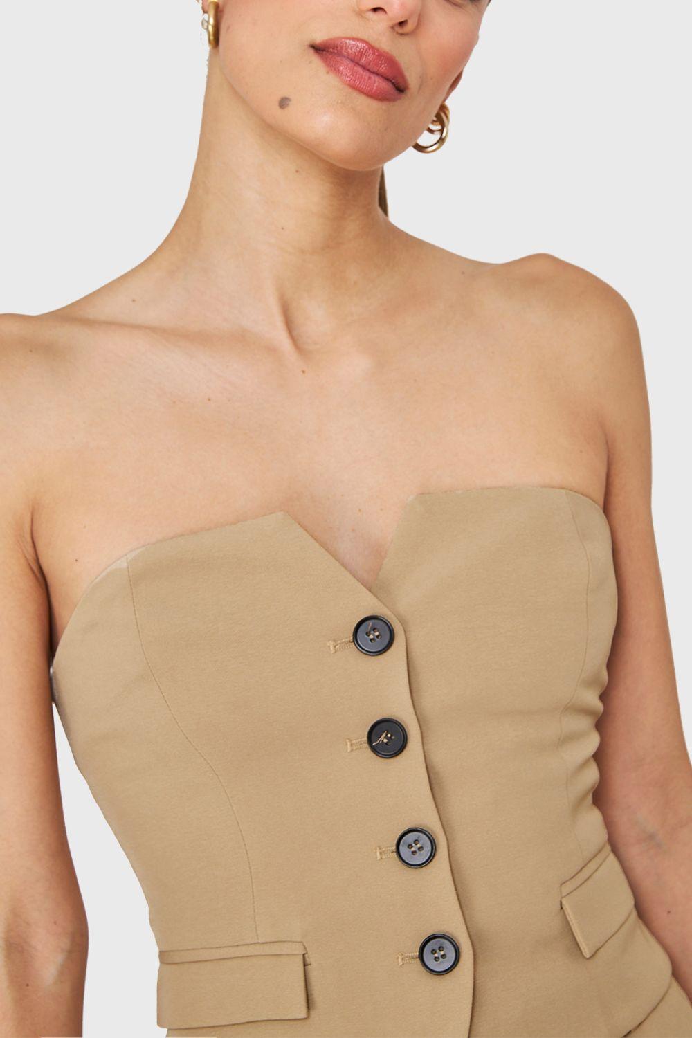 Top Strapless Tipo Sastre Khaki Nicopoly-5