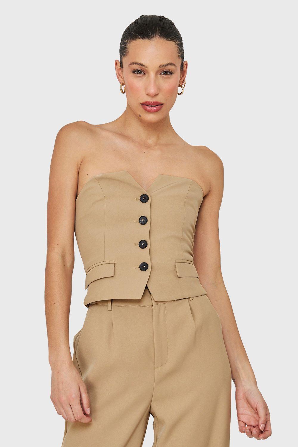 Top Strapless Tipo Sastre Khaki Nicopoly-4