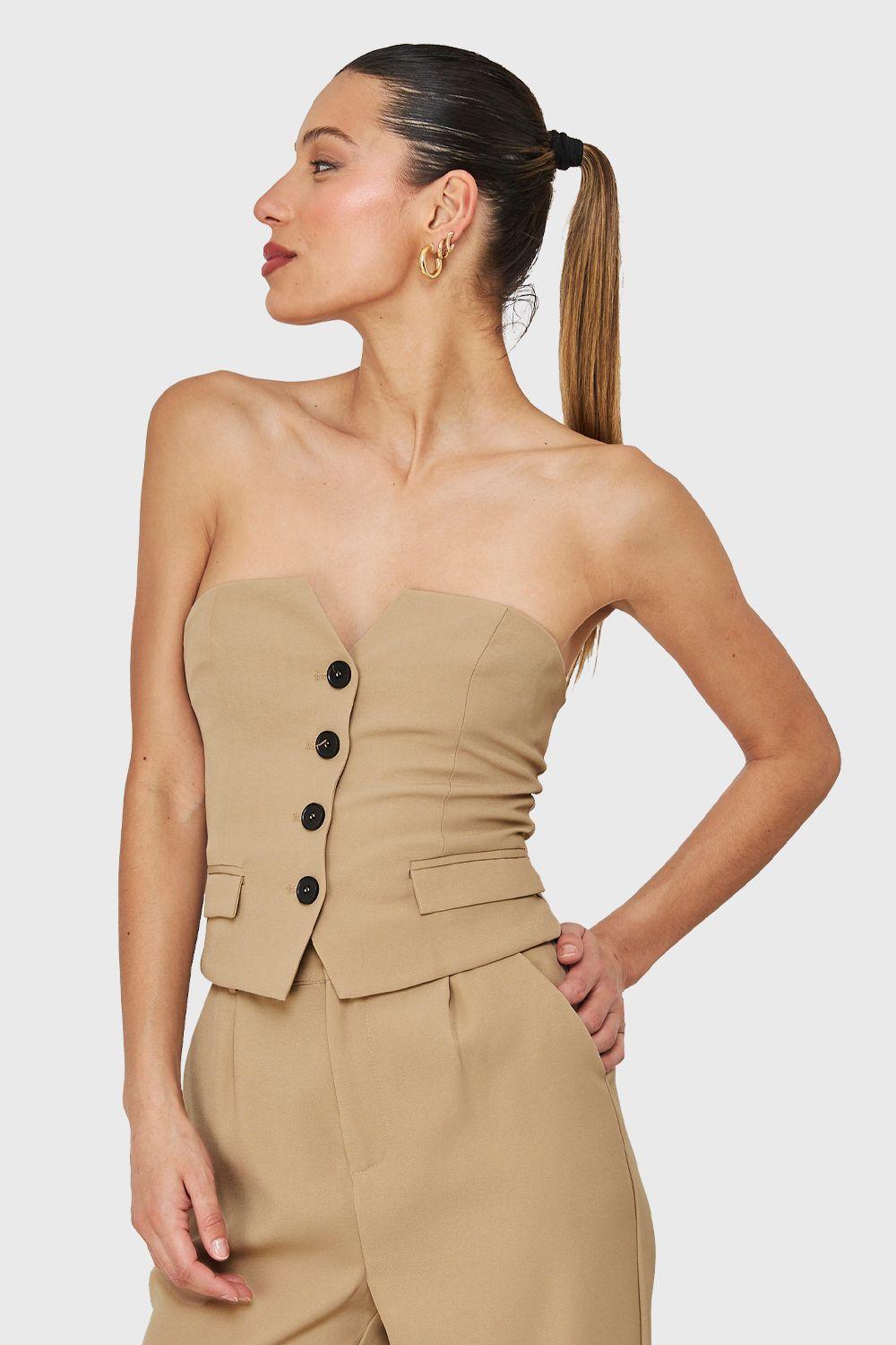 Top Strapless Tipo Sastre Khaki Nicopoly-2