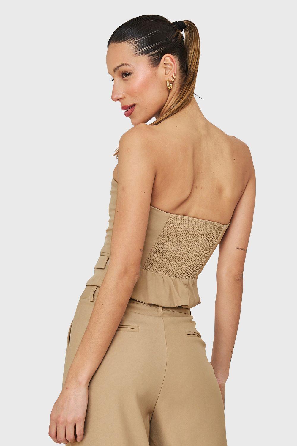 Top Strapless Tipo Sastre Khaki Nicopoly-3