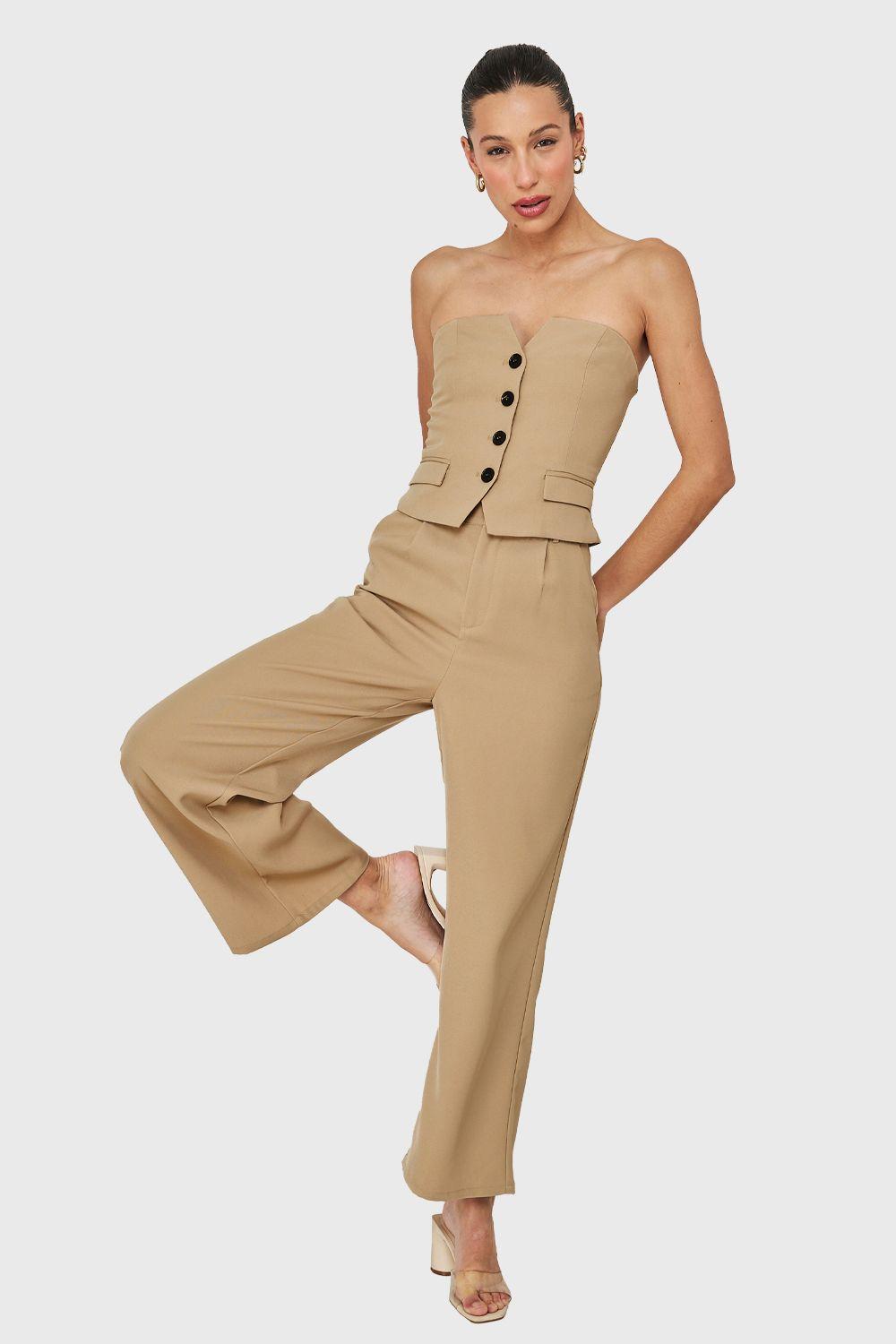 Top Strapless Tipo Sastre Khaki Nicopoly-1