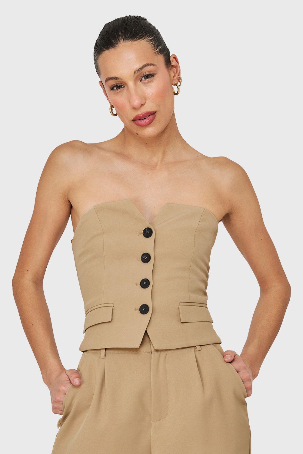 Top Strapless Tipo Sastre Khaki Nicopoly-0