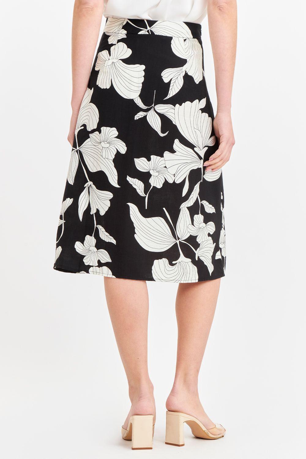 Falda Midi Negra con Flores Blancas Nicopoly-3
