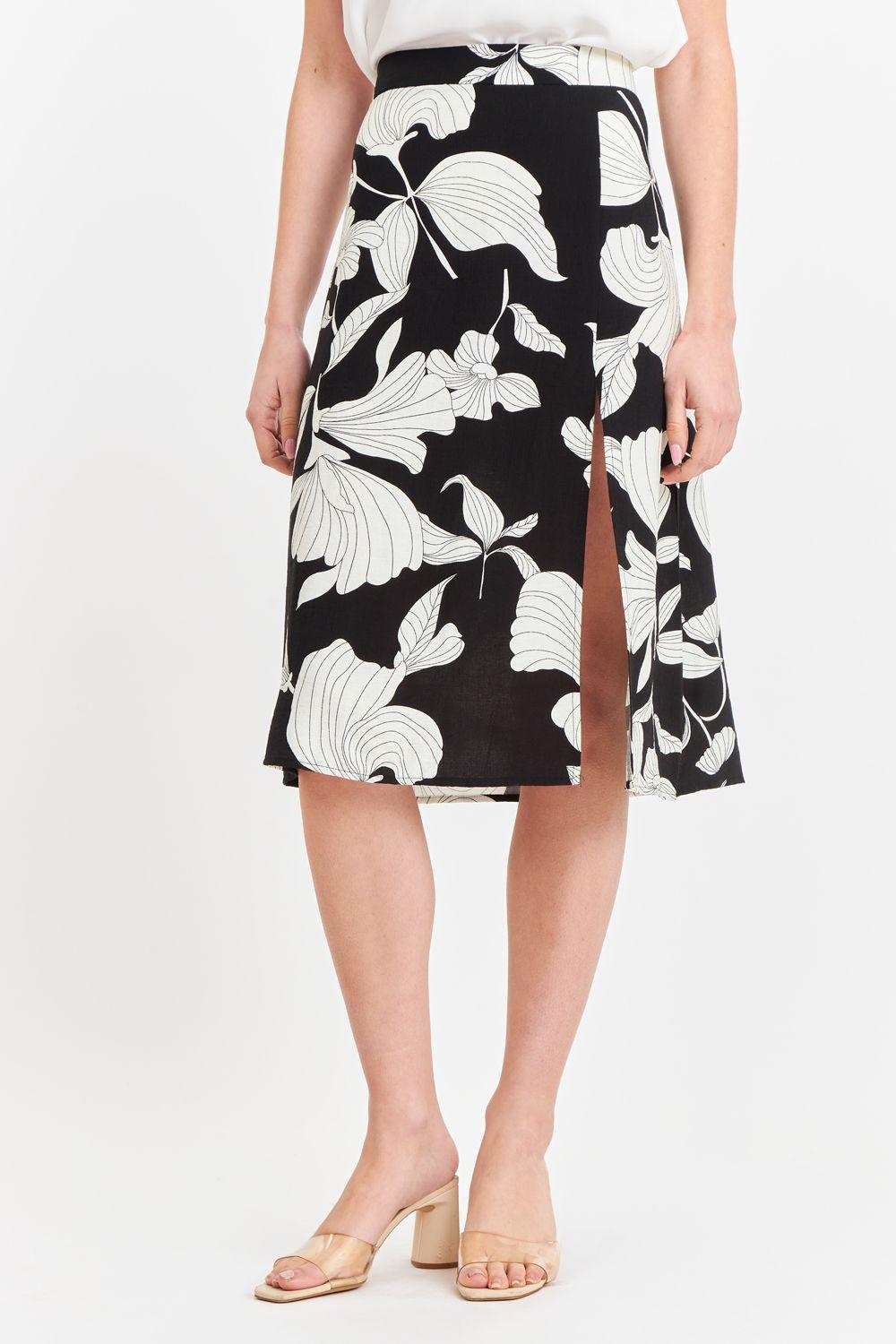 Falda Midi Negra con Flores Blancas Nicopoly-4