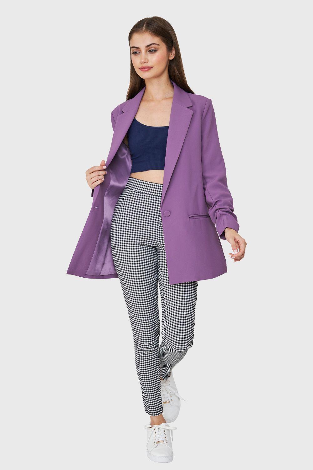 Blazer Largo Manga Drapeada Violeta Nicopoly-1