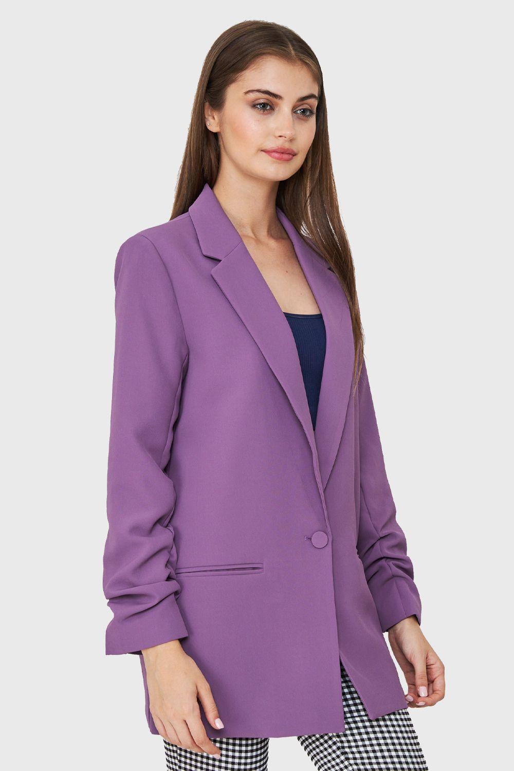 Blazer Largo Manga Drapeada Violeta Nicopoly-2