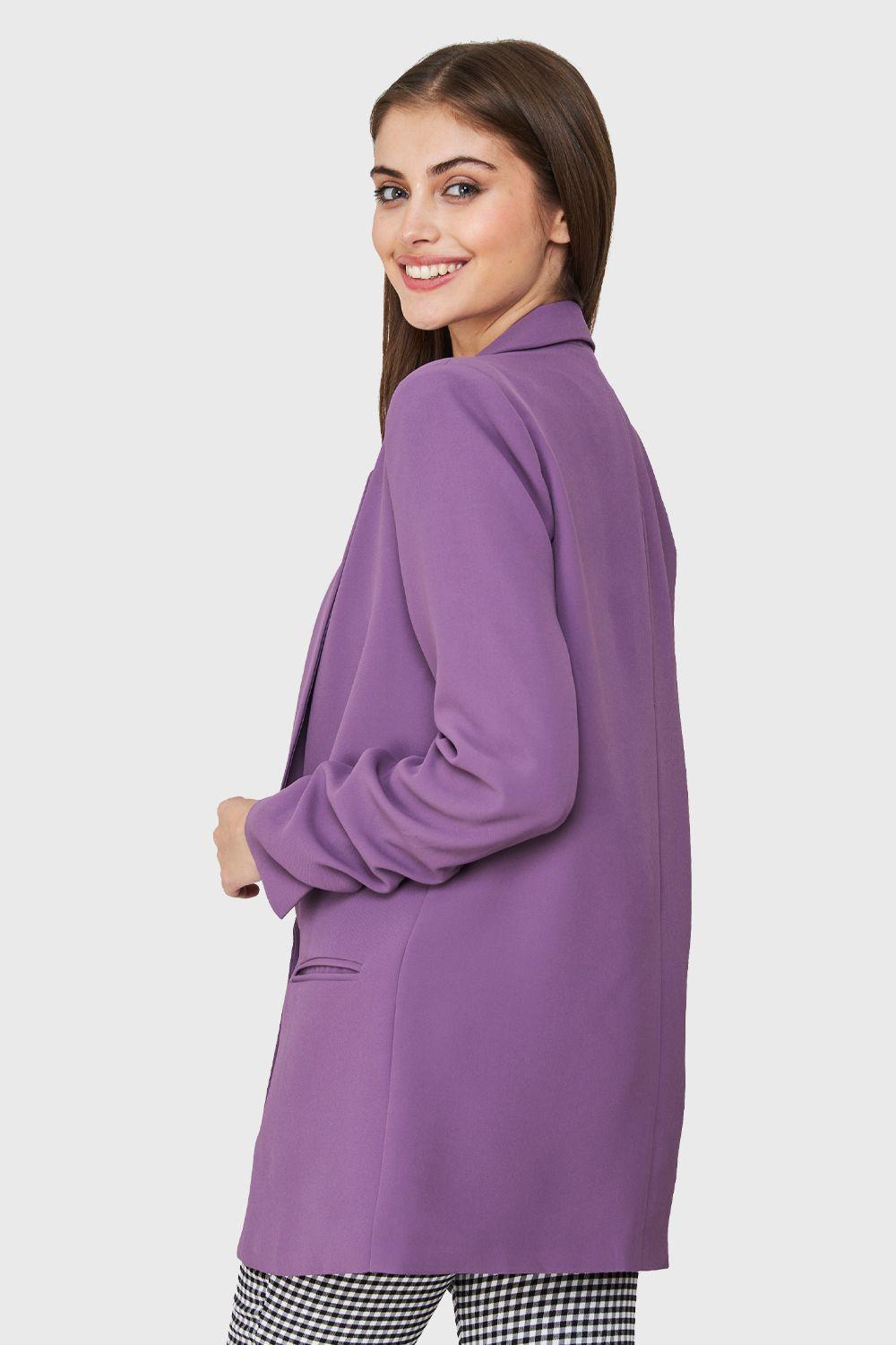 Blazer Largo Manga Drapeada Violeta Nicopoly-3