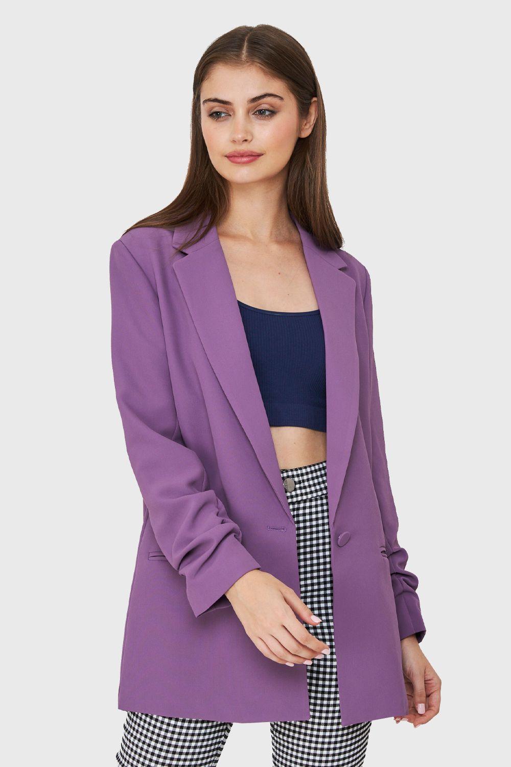 Blazer Largo Manga Drapeada Violeta Nicopoly-4