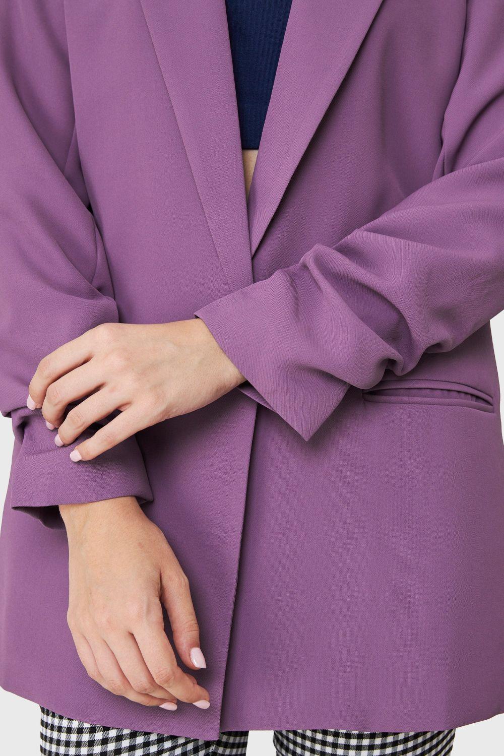 Blazer Largo Manga Drapeada Violeta Nicopoly-5