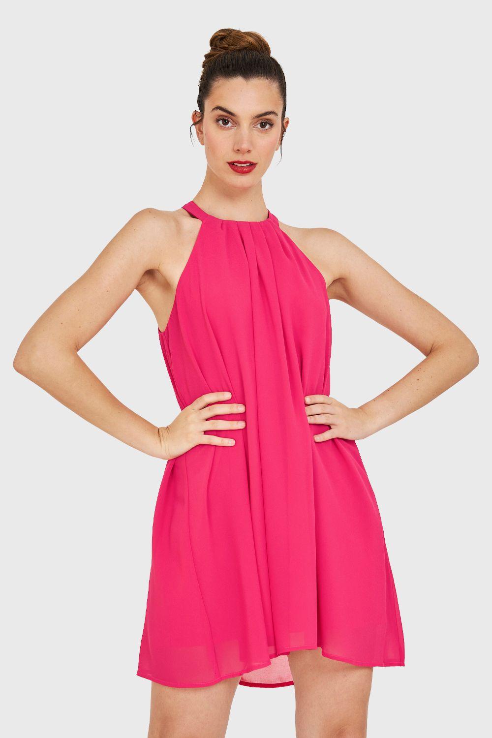 Vestido Corto Halter Fucsia Nicopoly-4