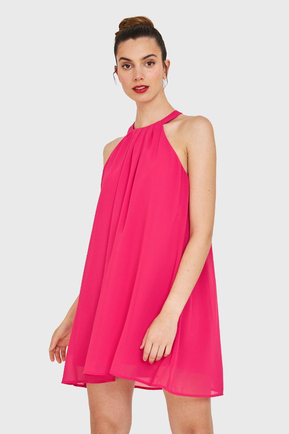 Vestido Corto Halter Fucsia Nicopoly-0