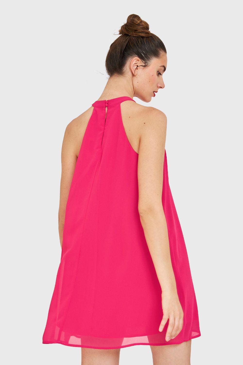 Vestido Corto Halter Fucsia Nicopoly-3