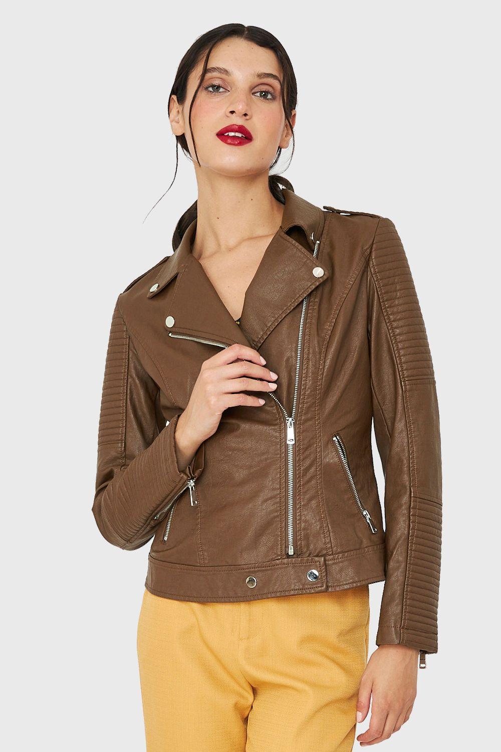 Chaqueta Biker Ecocuero Café Nicopoly-0