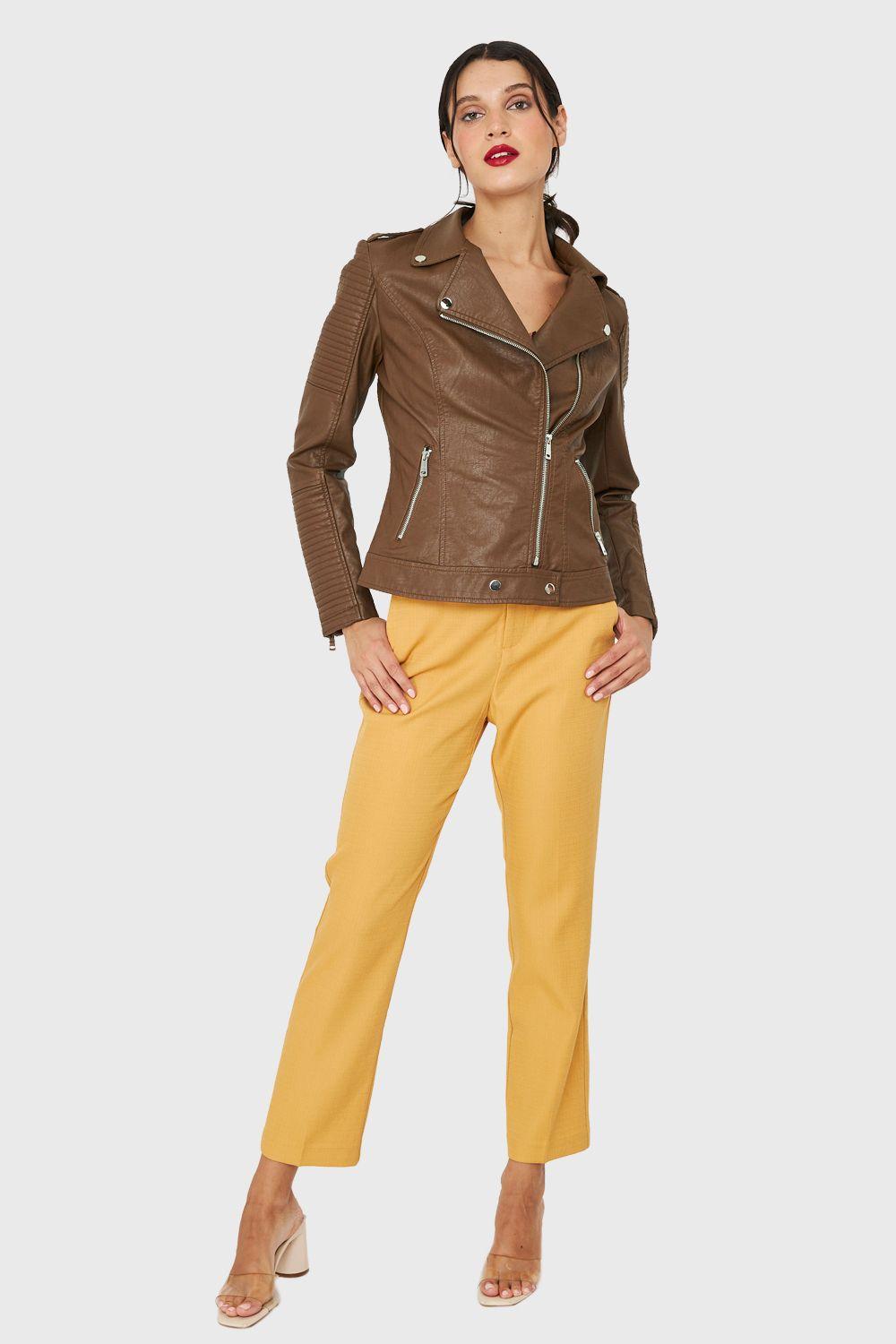 Chaqueta Biker Ecocuero Café Nicopoly-1