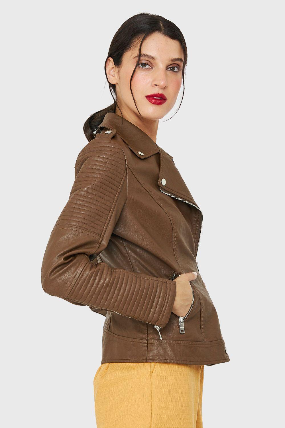Chaqueta Biker Ecocuero Café Nicopoly-2