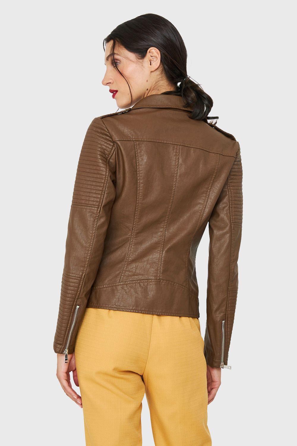 Chaqueta Biker Ecocuero Café Nicopoly-3