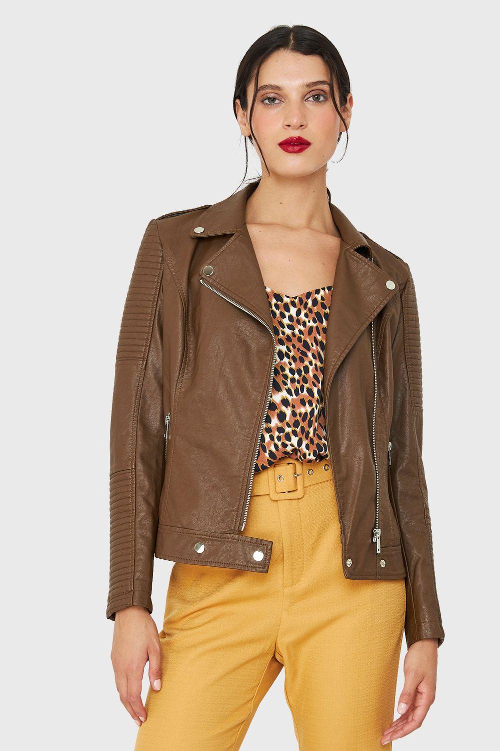 Chaqueta Biker Ecocuero Café Nicopoly-4