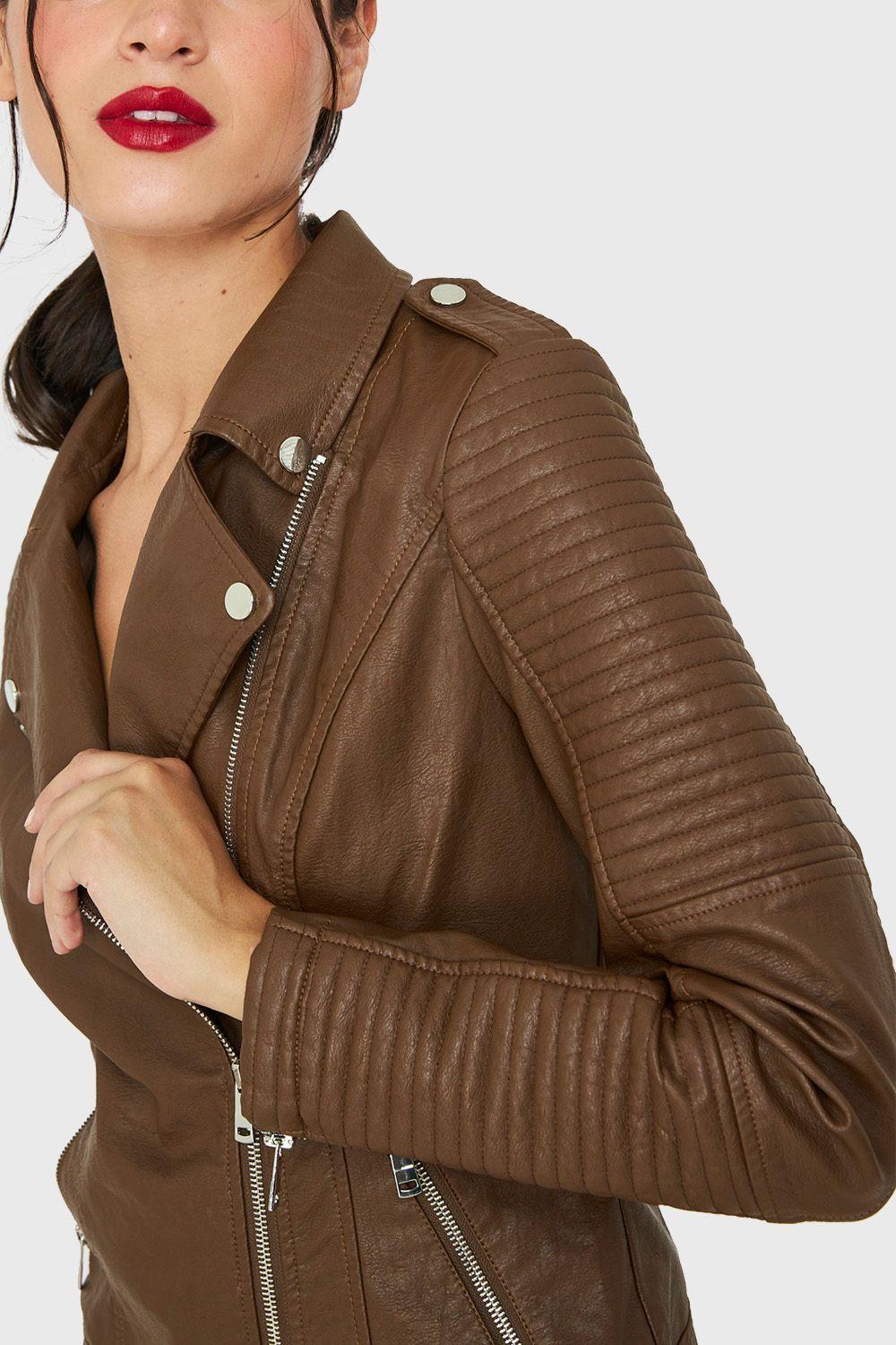 Chaqueta Biker Ecocuero Café Nicopoly-5