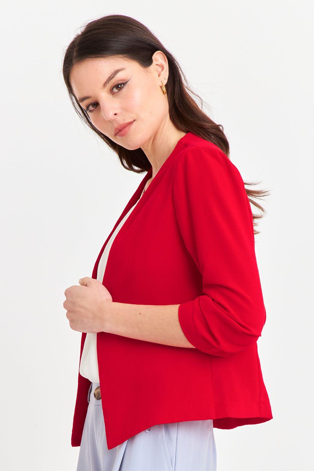 Blazer Cuello Sin Solapa Rojo Nicopoly-2