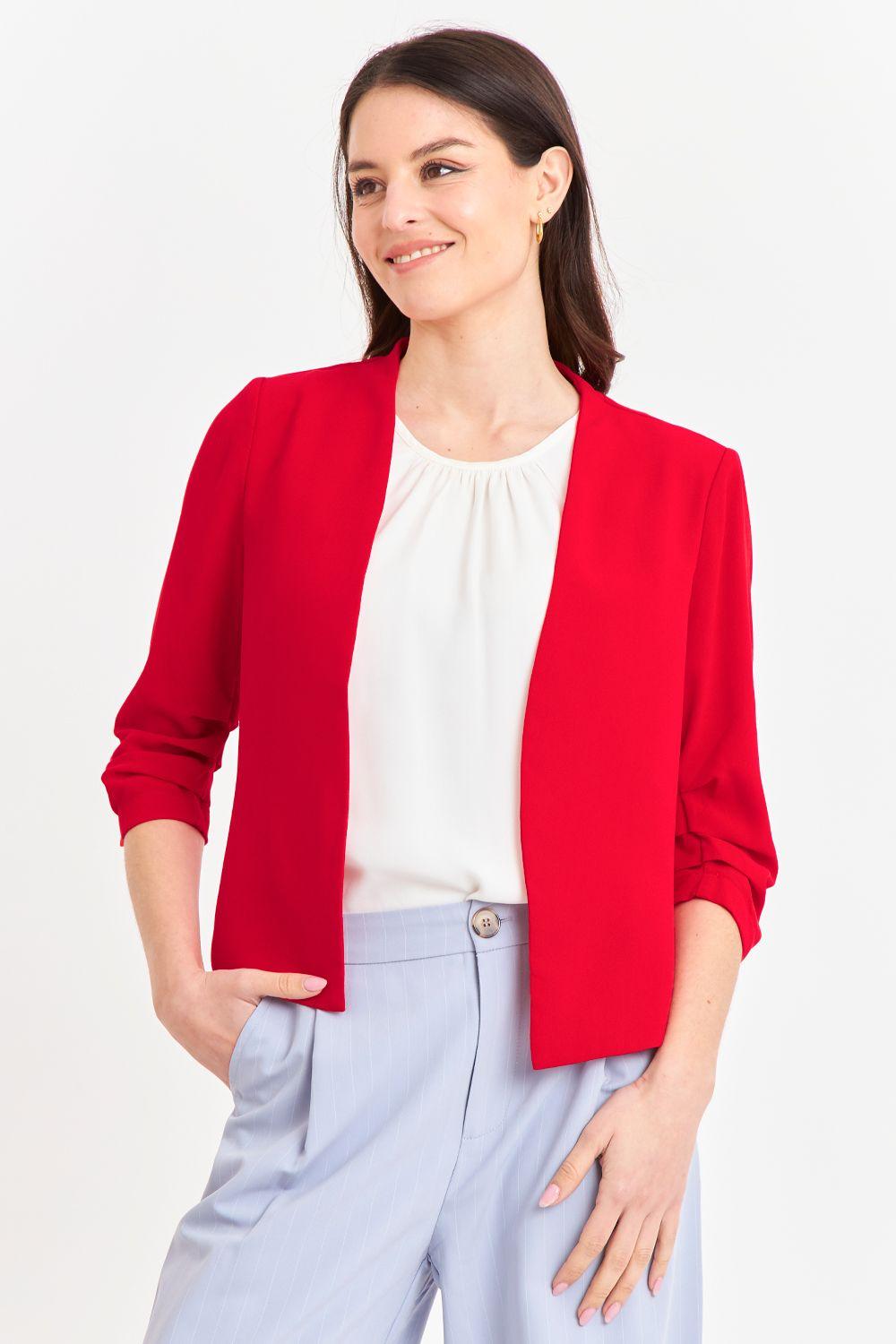 Blazer Cuello Sin Solapa Rojo Nicopoly-4
