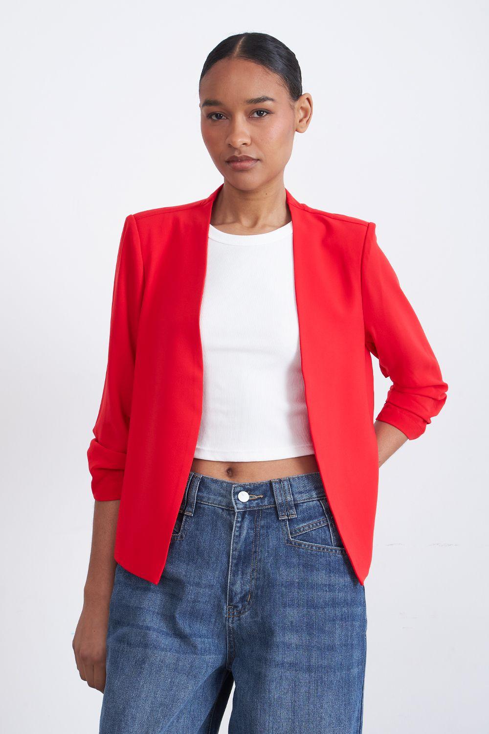 Blazer Cuello Sin Solapa Rojo Nicopoly-0