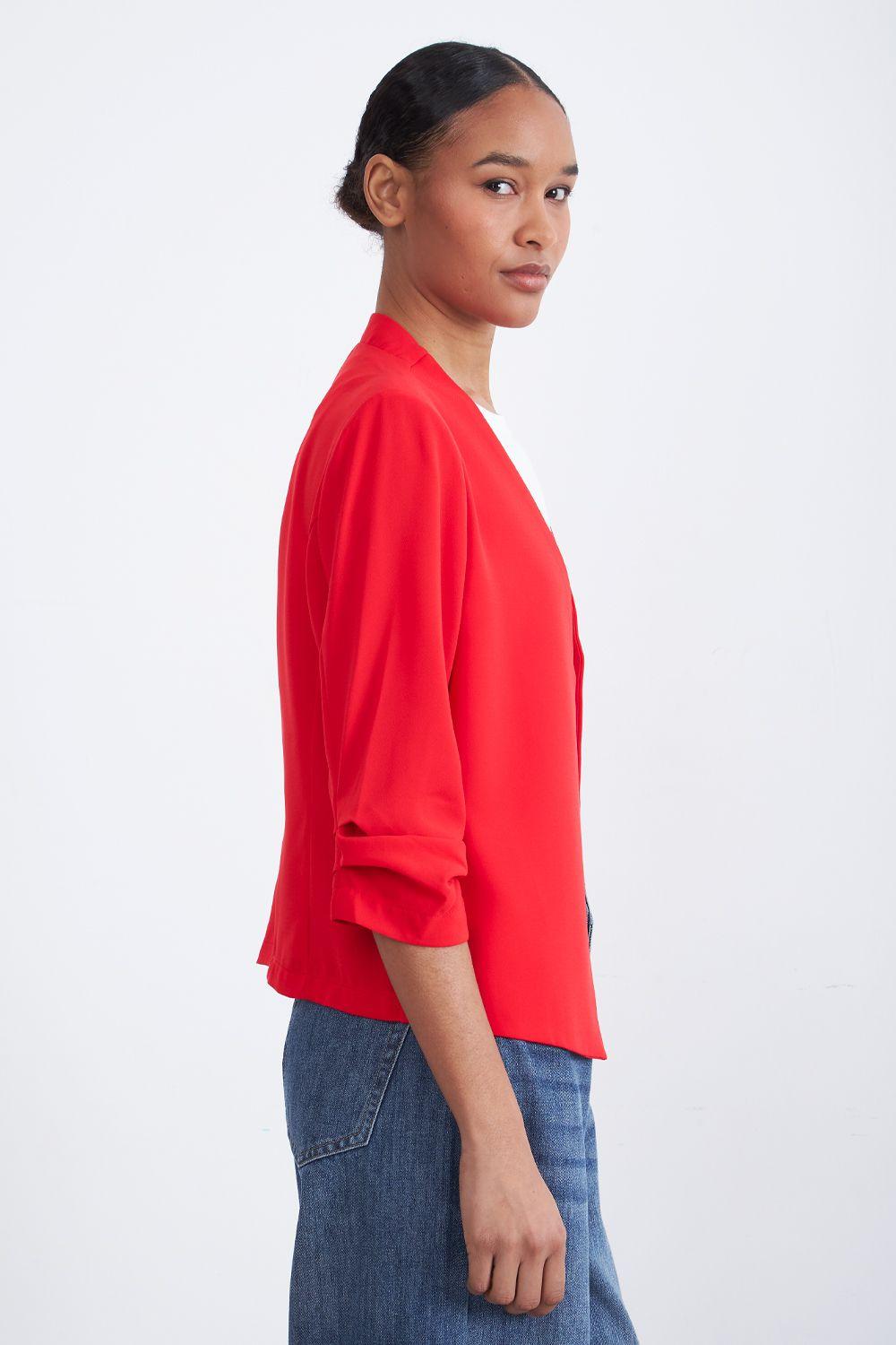 Blazer Cuello Sin Solapa Rojo Nicopoly-2